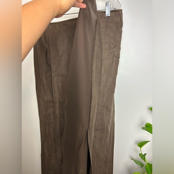 Philippe Adec Paris 100%linen Portugal made Sz 8 Pleated Ruffle Slit Maxi Skirt - Picture 3 of 13